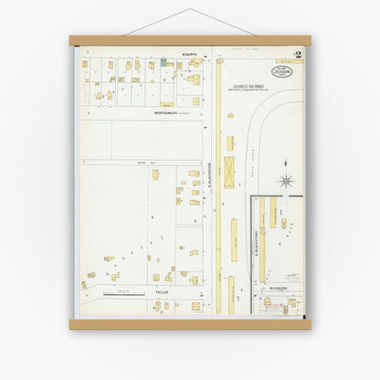 Old map wall art mockup — magnetic wood frame on white wall — Sanborn Fire Insurance Map from Jackson, Jackson County, Michigan (1899), Sheet #0002