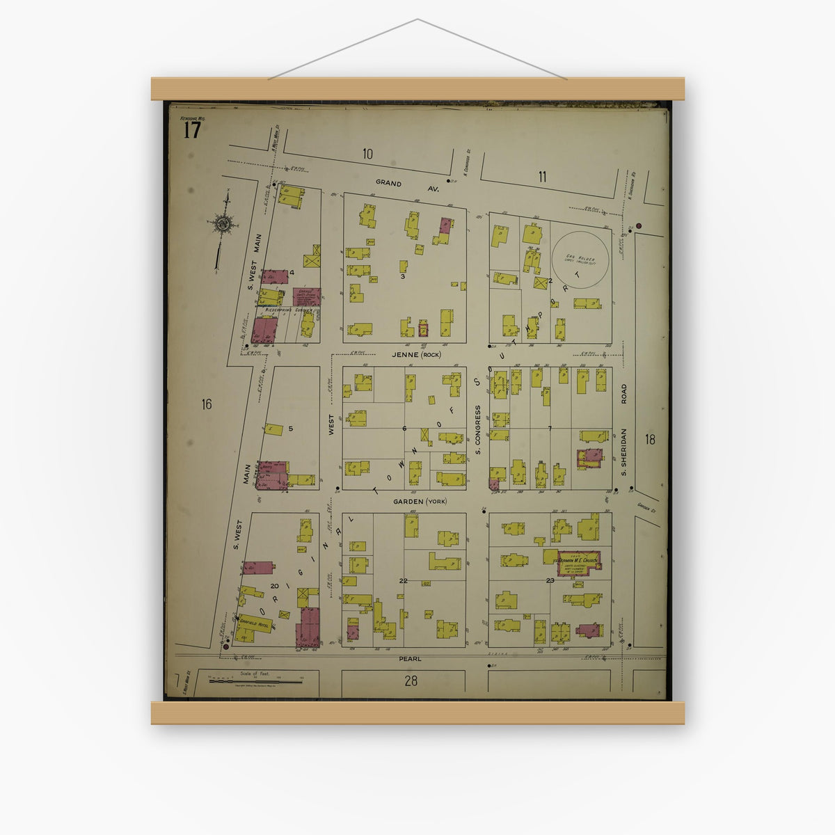 Old map wall art mockup — magnetic wood frame on white wall — Sanborn Fire Insurance Map from Kenosha, Kenosha County, Wisconsin. (1918), Sheet 21