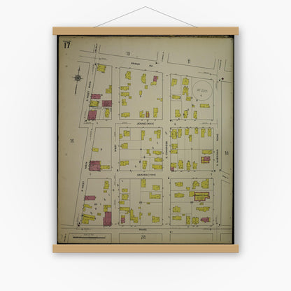 Old map wall art mockup — magnetic wood frame on white wall — Sanborn Fire Insurance Map from Kenosha, Kenosha County, Wisconsin. (1918), Sheet 21