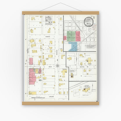 Old map wall art mockup — magnetic wood frame on white wall — Sanborn Fire Insurance Map from Malden, Dunklin County, Missouri (1900), Sheet #0001