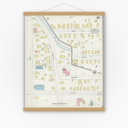 Old map wall art mockup — magnetic wood frame on white wall — Sanborn Fire Insurance Map from Oneida, Madison County, New York (1895), Sheet #0010