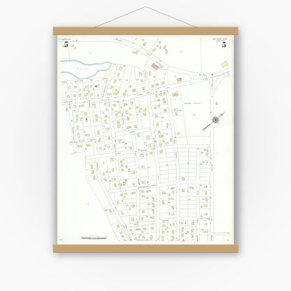 Old map wall art mockup — magnetic wood frame on white wall — Sanborn Fire Insurance Map from Westwood, Norfolk County, Massachusetts (1941), Sheet #0005