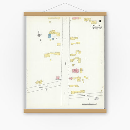 Old map wall art mockup — magnetic wood frame on white wall — Sanborn Fire Insurance Map from Sunderland, Franklin County, Massachusetts (1915), Sheet #0003