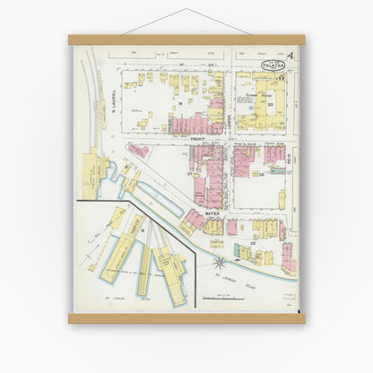 Old map wall art mockup — magnetic wood frame on white wall — Sanborn Fire Insurance Map from Palatka, Putnam County, Florida (1892), Sheet #0004