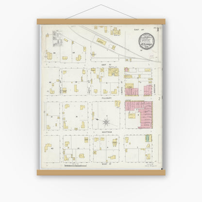 Old map wall art mockup — magnetic wood frame on white wall — Sanborn Fire Insurance Map from Mount Pleasant, Titus County, Texas (1896) - Complete Map Set