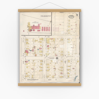 Old map wall art mockup — magnetic wood frame on white wall — Sanborn Fire Insurance Map from Clinton, Vermillion County, Indiana (1947), Sheet #0005