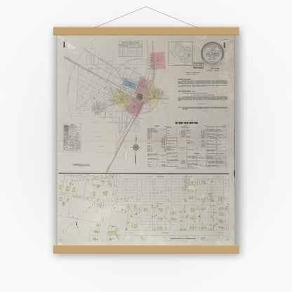 Old map wall art mockup — magnetic wood frame on white wall — Sanborn Fire Insurance Map from Silsbee, Hardin County, Texas (1937) - Complete Map Set