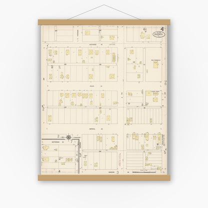 Old map wall art mockup — magnetic wood frame on white wall — Sanborn Fire Insurance Map from Calexico, Imperial County, California (1916), Sheet #0004