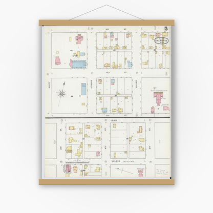 Old map wall art mockup — magnetic wood frame on white wall — Sanborn Fire Insurance Map from Shakopee, Scott County, Minnesota (1895), Sheet #0005