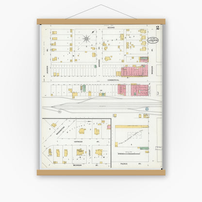 Old map wall art mockup — magnetic wood frame on white wall — Sanborn Fire Insurance Map from Lebanon, Laclede County, Missouri (1900), Sheet #0002