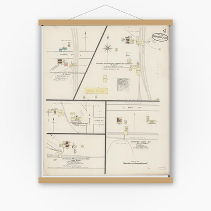 Old map wall art mockup — magnetic wood frame on white wall — Sanborn Fire Insurance Map from Braidwood, Will County, Illinois (1885), Sheet #0004