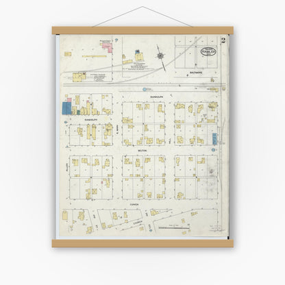 Old map wall art mockup — magnetic wood frame on white wall — Sanborn Fire Insurance Map from Hamler, Henry County, Ohio (1909), Sheet #0002