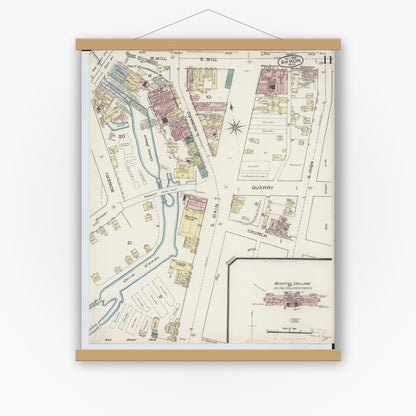 Old map wall art mockup — magnetic wood frame on white wall — Sanborn Fire Insurance Map from Akron, Summit County, Ohio (1886), Sheet #0011
