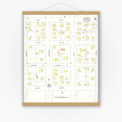Old map wall art mockup — magnetic wood frame on white wall — Sanborn Fire Insurance Map from Vinton, Benton County, Iowa (1906), Sheet #0009