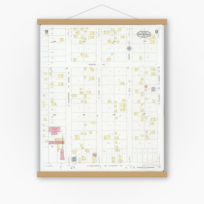 Old map wall art mockup — magnetic wood frame on white wall — Sanborn Fire Insurance Map from East Detroit, Macomb County, Michigan (1931), Sheet #0009