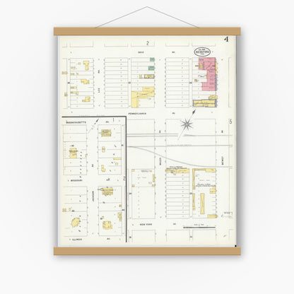 Old map wall art mockup — magnetic wood frame on white wall — Sanborn Fire Insurance Map from Hereford, Deaf Smith County, Texas (1908), Sheet #0004