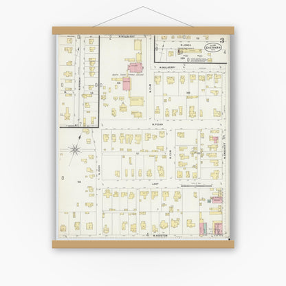 Old map wall art mockup — magnetic wood frame on white wall — Sanborn Fire Insurance Map from Sherman, Grayson County, Texas (1897), Sheet #0003