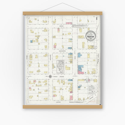 Old map wall art mockup — magnetic wood frame on white wall — Sanborn Fire Insurance Map from Rockton, Winnebago County, Illinois (1912) - Complete Map Set