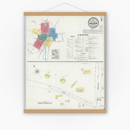 Old map wall art mockup — magnetic wood frame on white wall — Sanborn Fire Insurance Map from Holliston, Middlesex County, Massachusetts (1906), Sheet #0001