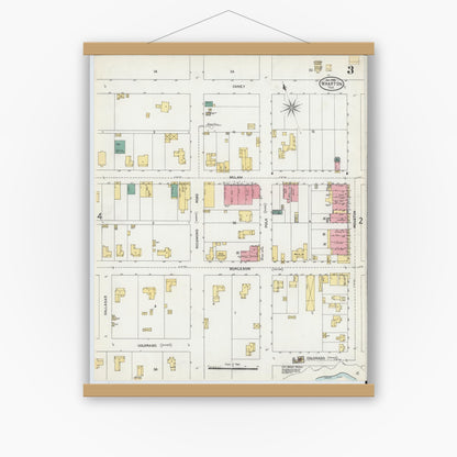 Old map wall art mockup — magnetic wood frame on white wall — Sanborn Fire Insurance Map from Wharton, Wharton County, Texas (1906), Sheet #0003