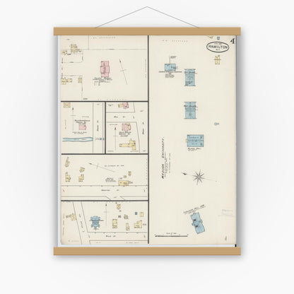 Old map wall art mockup — magnetic wood frame on white wall — Sanborn Fire Insurance Map from Hamilton, Madison County, New York (1887), Sheet #0004