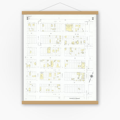 Old map wall art mockup — magnetic wood frame on white wall — Sanborn Fire Insurance Map from McCamey, Upton County, Texas (1946), Sheet #0002
