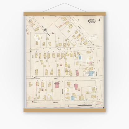 Old map wall art mockup — magnetic wood frame on white wall — Sanborn Fire Insurance Map from Pulaski, Oswego County, New York (1959), Sheet #0004
