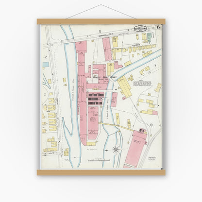 Old map wall art mockup — magnetic wood frame on white wall — Sanborn Fire Insurance Map from North Adams, Berkshire County, Massachusetts (1897), Sheet #0006