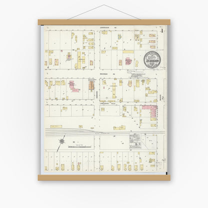 Old map wall art mockup — magnetic wood frame on white wall — Sanborn Fire Insurance Map from Dearborn, Wayne County, Michigan (1912) - Complete Map Set