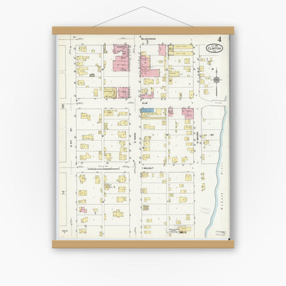 Old map wall art mockup — magnetic wood frame on white wall — Sanborn Fire Insurance Map from Clinton, Vermillion County, Indiana (1910), Sheet #0004
