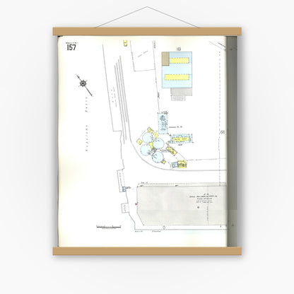 Old map wall art mockup — magnetic wood frame on white wall — Sanborn Fire Insurance Map from Honolulu, Oahu County, Hawaii (1955), Sheet #0157