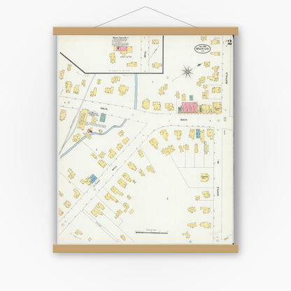 Old map wall art mockup — magnetic wood frame on white wall — Sanborn Fire Insurance Map from Marion, Wayne County, New York (1906), Sheet #0002