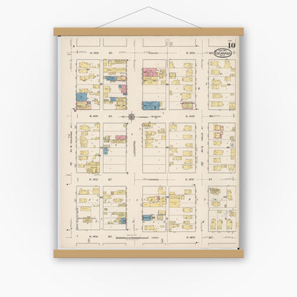 Old map wall art mockup — magnetic wood frame on white wall — Sanborn Fire Insurance Map from Escanaba, Delta County, Michigan (1921), Sheet #0010