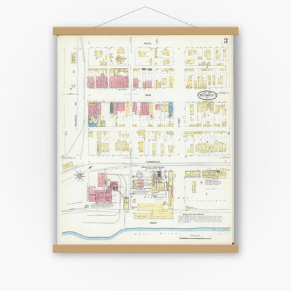 Old map wall art mockup — magnetic wood frame on white wall — Sanborn Fire Insurance Map from Mound City, Pulaski County, Illinois (1907), Sheet #0003
