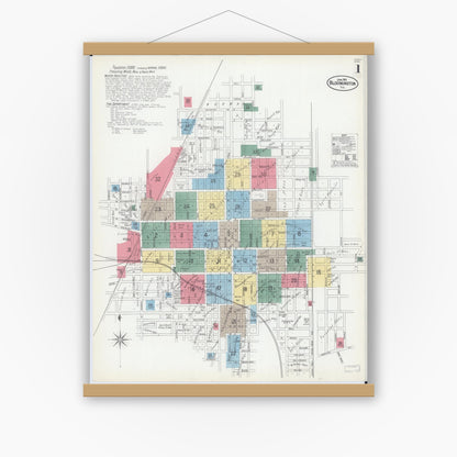 Old map wall art mockup — magnetic wood frame on white wall — Sanborn Fire Insurance Map from Bloomington, McLean County, Illinois (1901) - Complete Map Set