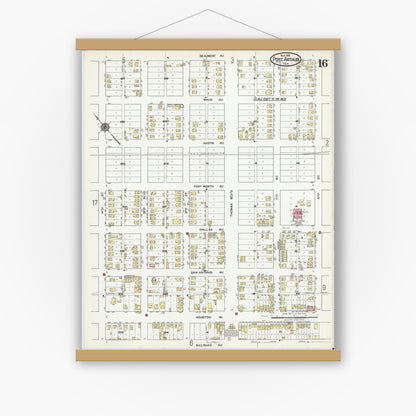 Old map wall art mockup — magnetic wood frame on white wall — Sanborn Fire Insurance Map from Port Arthur, Jefferson County, Texas (1918), Sheet #0016