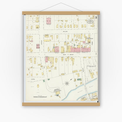 Old map wall art mockup — magnetic wood frame on white wall — Sanborn Fire Insurance Map from Huron, Erie County, Ohio (1898), Sheet #0003