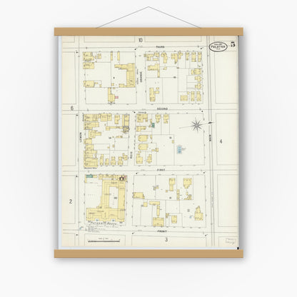Old map wall art mockup — magnetic wood frame on white wall — Sanborn Fire Insurance Map from Palatka, Putnam County, Florida (1897), Sheet #0005