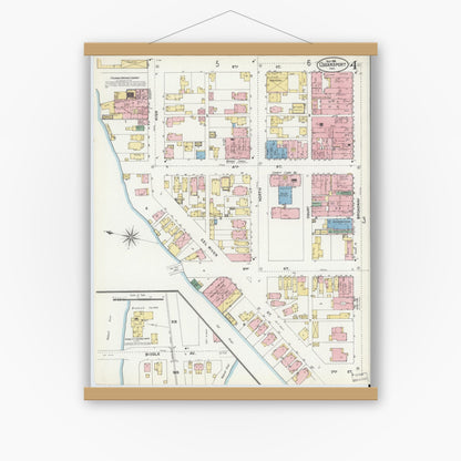 Old map wall art mockup — magnetic wood frame on white wall — Sanborn Fire Insurance Map from Logansport, Cass County, Indiana (1906), Sheet #0004