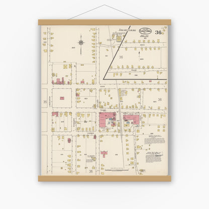 Old map wall art mockup — magnetic wood frame on white wall — Sanborn Fire Insurance Map from Gastonia, Gaston County, North Carolina (1922), Sheet #0036