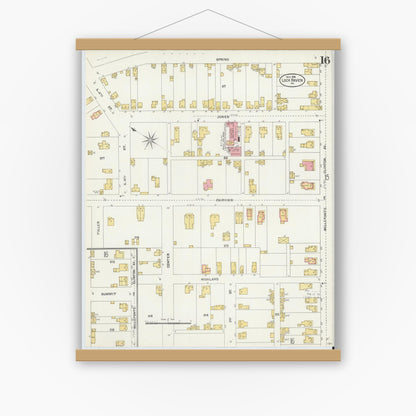 Old map wall art mockup — magnetic wood frame on white wall — Sanborn Fire Insurance Map from Lock Haven, Clinton County, Pennsylvania (1906), Sheet #0016