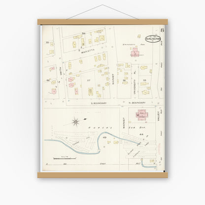 Old map wall art mockup — magnetic wood frame on white wall — Sanborn Fire Insurance Map from Burlington, Des Moines County, Iowa (1888), Sheet #0008