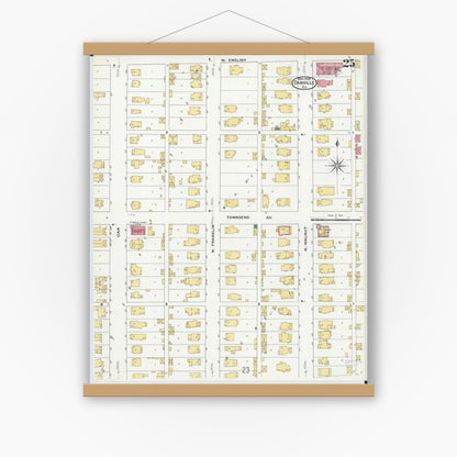 Old map wall art mockup — magnetic wood frame on white wall — Sanborn Fire Insurance Map from Danville, Vermilion County, Illinois (1909), Sheet #0025
