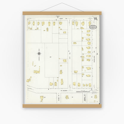 Old map wall art mockup — magnetic wood frame on white wall — Sanborn Fire Insurance Map from Fairport, Monroe County, New York (1909), Sheet #0011