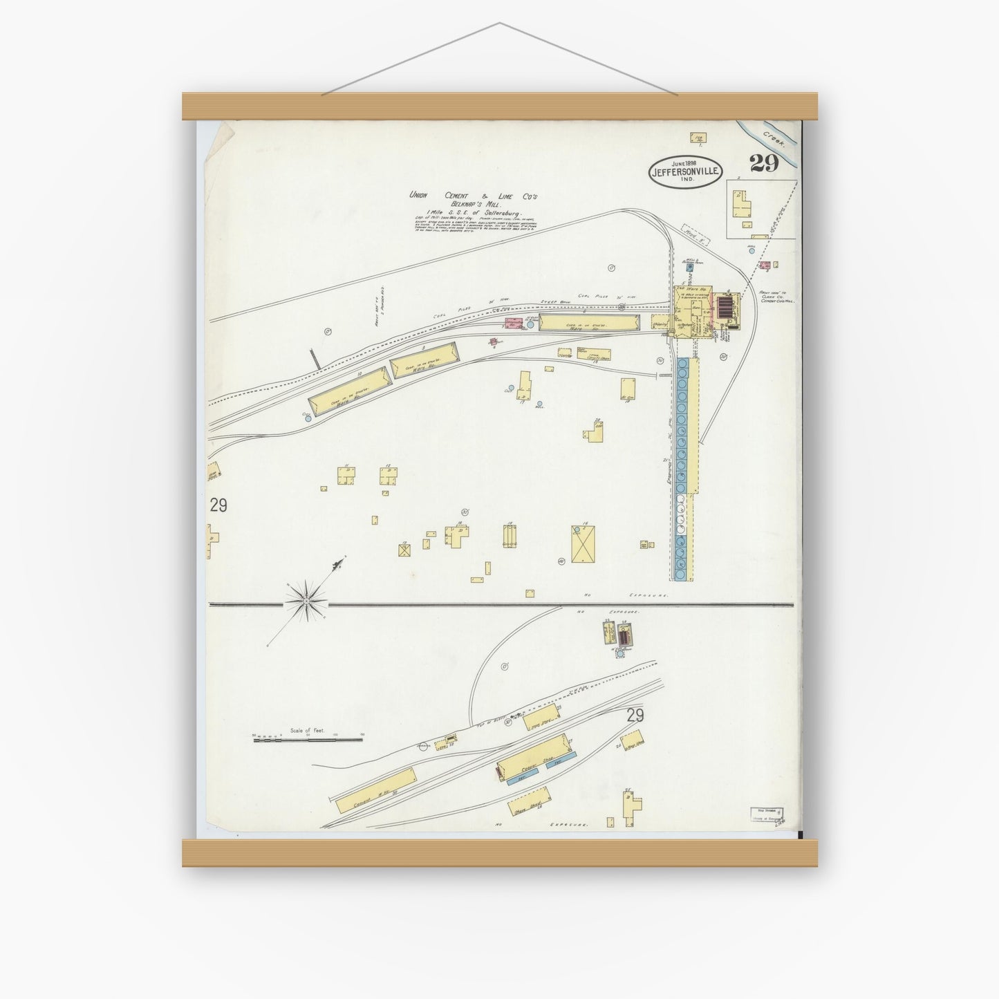 Old map wall art mockup — magnetic wood frame on white wall — Sanborn Fire Insurance Map from Jeffersonville, Clark County, Indiana (1898), Sheet #0029