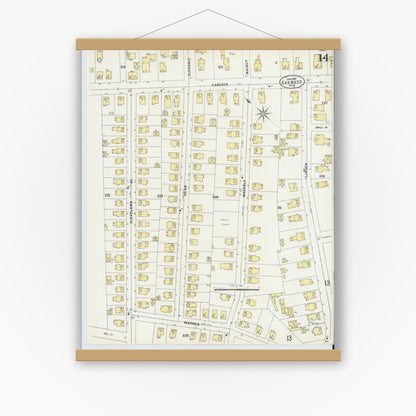 Old map wall art mockup — magnetic wood frame on white wall — Sanborn Fire Insurance Map from Everett, Middlesex County, Massachusetts (1897), Sheet #0014