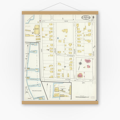 Old map wall art mockup — magnetic wood frame on white wall — Sanborn Fire Insurance Map from Saint Augustine, Saint John's County, Florida (1917), Sheet #0008
