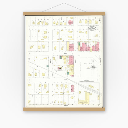 Old map wall art mockup — magnetic wood frame on white wall — Sanborn Fire Insurance Map from Seymour, Wayne County, Iowa (1907), Sheet #0002