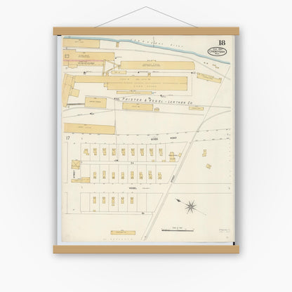 Old map wall art mockup — magnetic wood frame on white wall — Sanborn Fire Insurance Map from Cheboygan, Cheboygan County, Michigan (1907), Sheet #0018