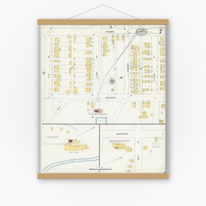 Old map wall art mockup — magnetic wood frame on white wall — Sanborn Fire Insurance Map from Corning, Steuben County, New York (1903), Sheet #0007